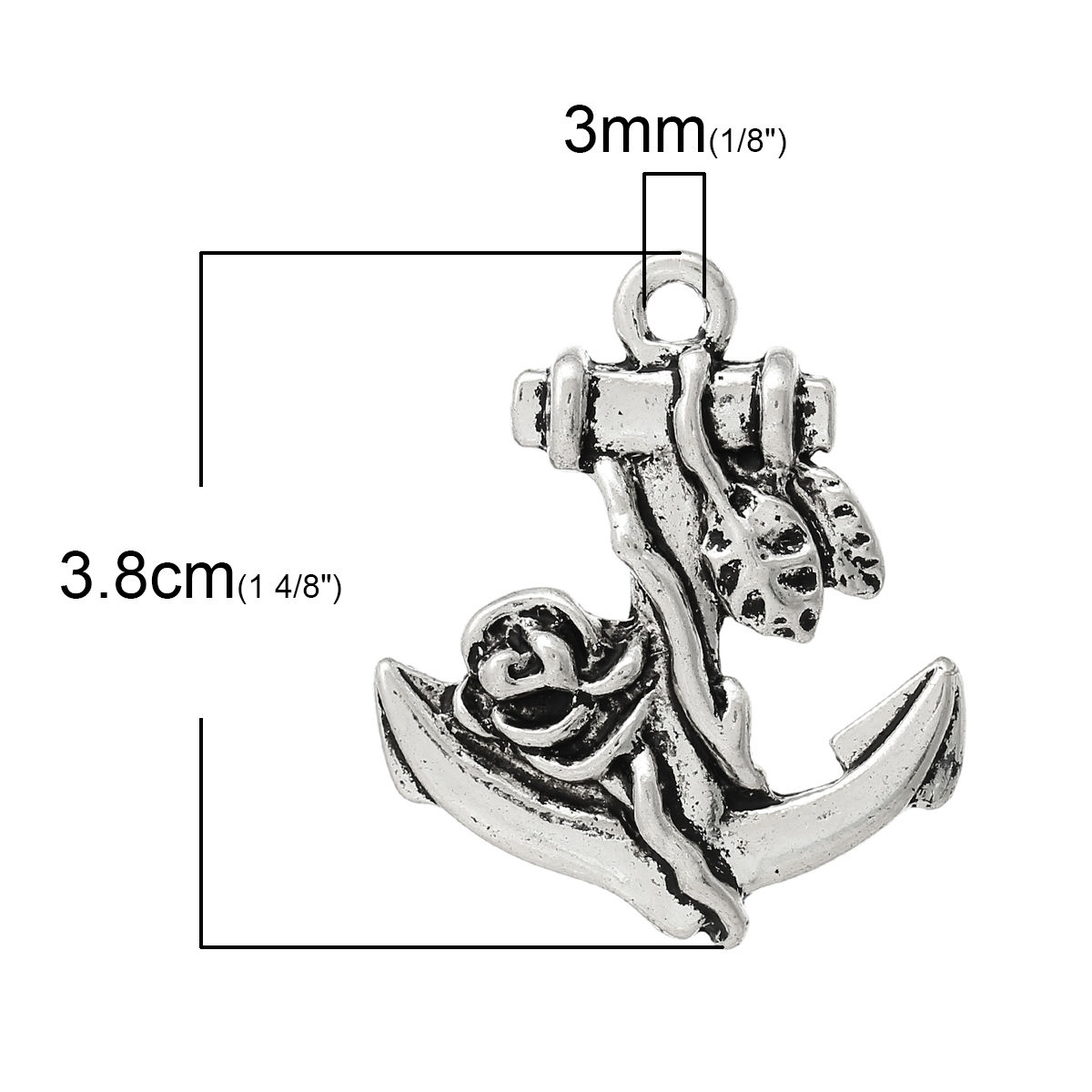 Imagen de Colgantes Aleación Ancla Flor Plata Antigua  3.8cm x 3.2cm, 10 Unidades