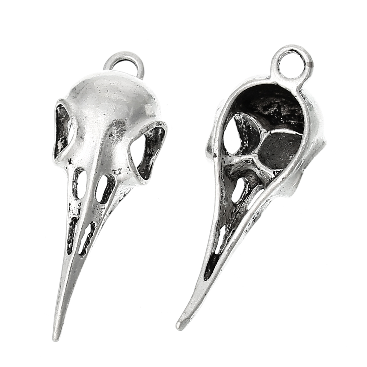 Picture of Zinc Metal Alloy Raven Crow Skull Bird Gothic Pendants Beak Antique Silver Color 49mm(1 7/8") x 19mm( 6/8"), 5 PCs