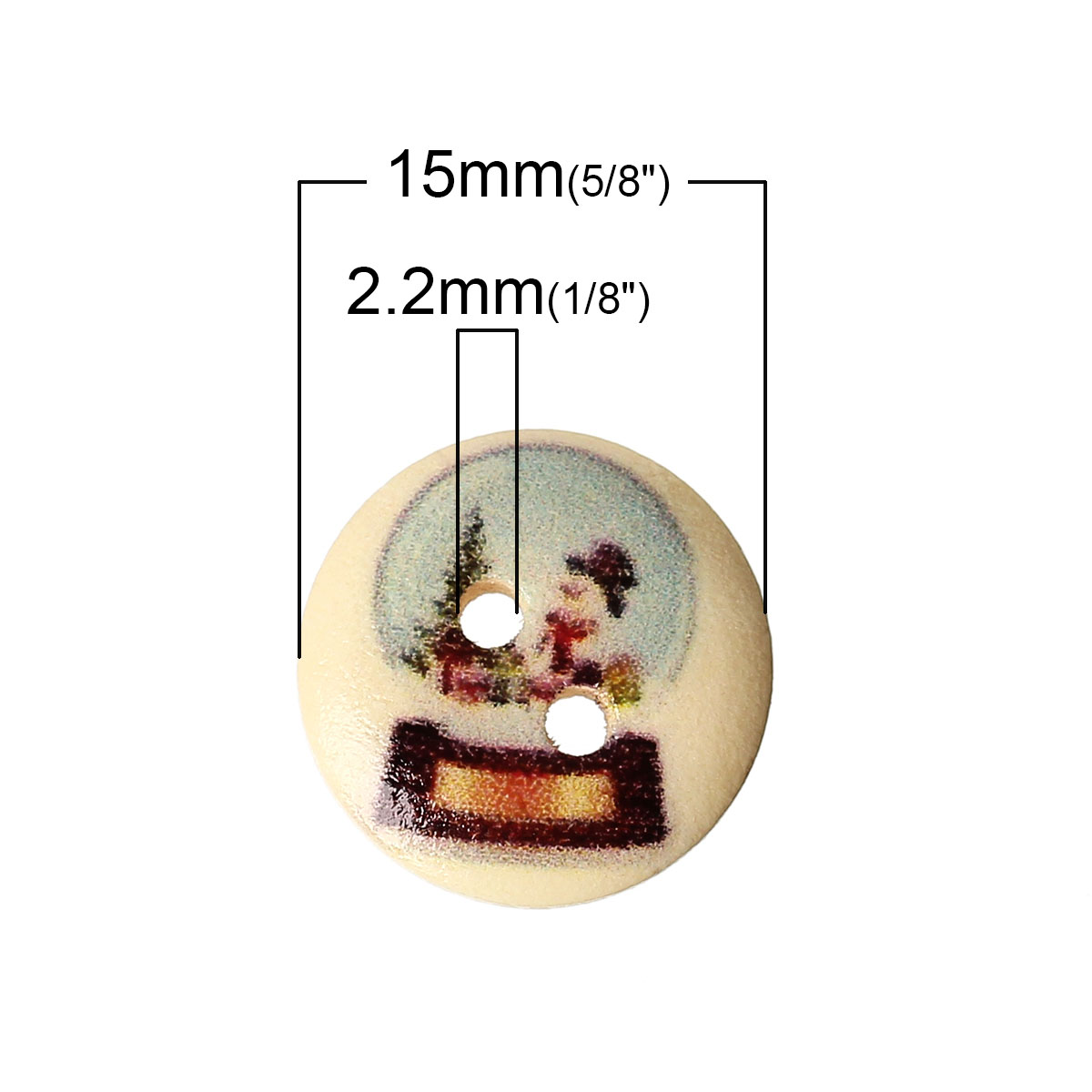 Picture of Natural Wood Sewing Buttons Scrapbooking 2 Holes Round At Random Mixed Christmas Pattern 15mm( 5/8") Dia, 200 PCs