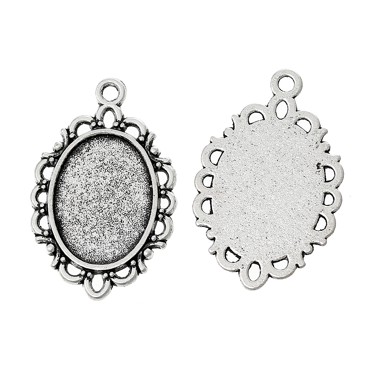 Image de Pendentif en Alliage de Zinc Ovale Argent Vieilli (Convenable à Cabochon 18mm x 13mm ) 31mm x 20mm, 50 PCs