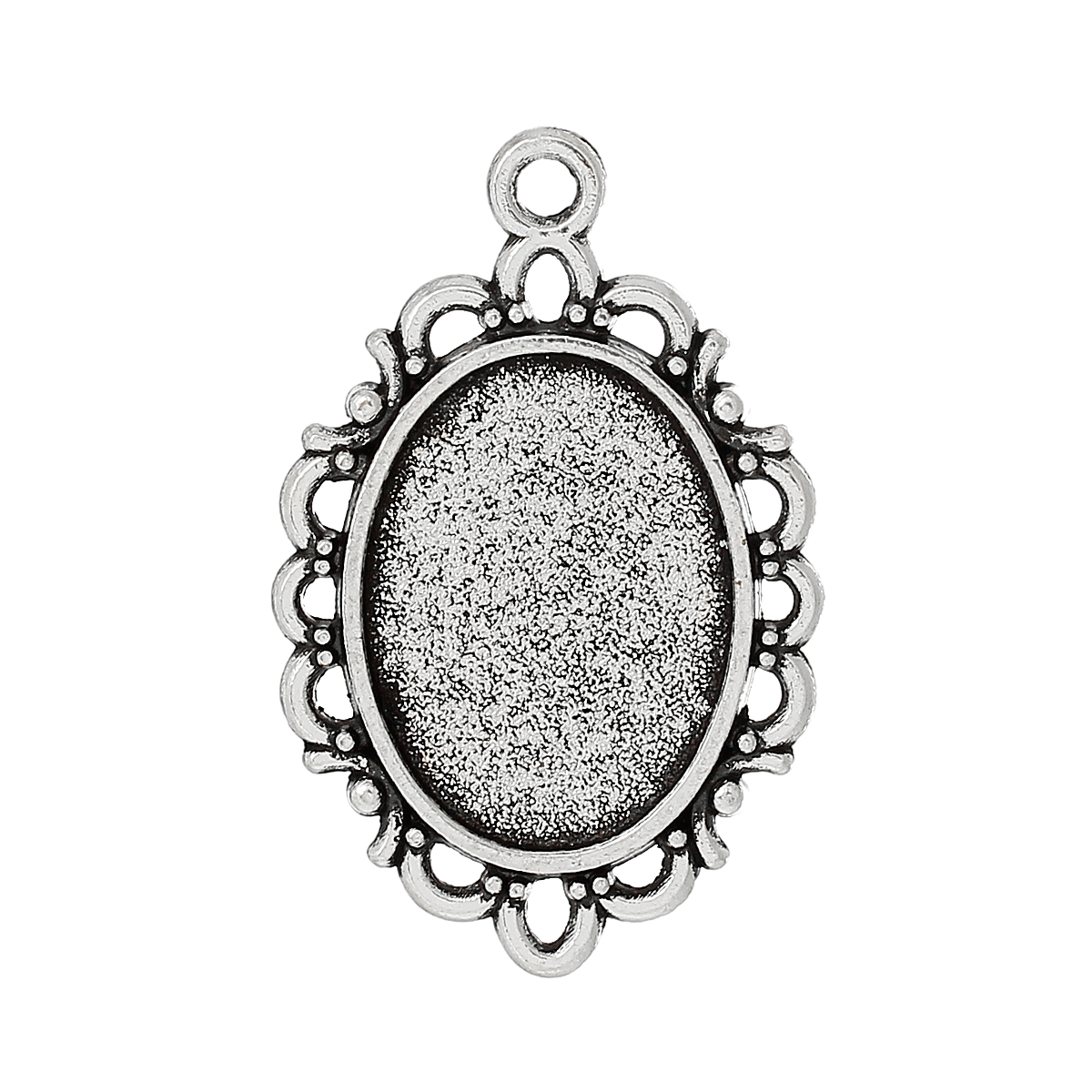 Image de Pendentif en Alliage de Zinc Ovale Argent Vieilli (Convenable à Cabochon 18mm x 13mm ) 31mm x 20mm, 50 PCs
