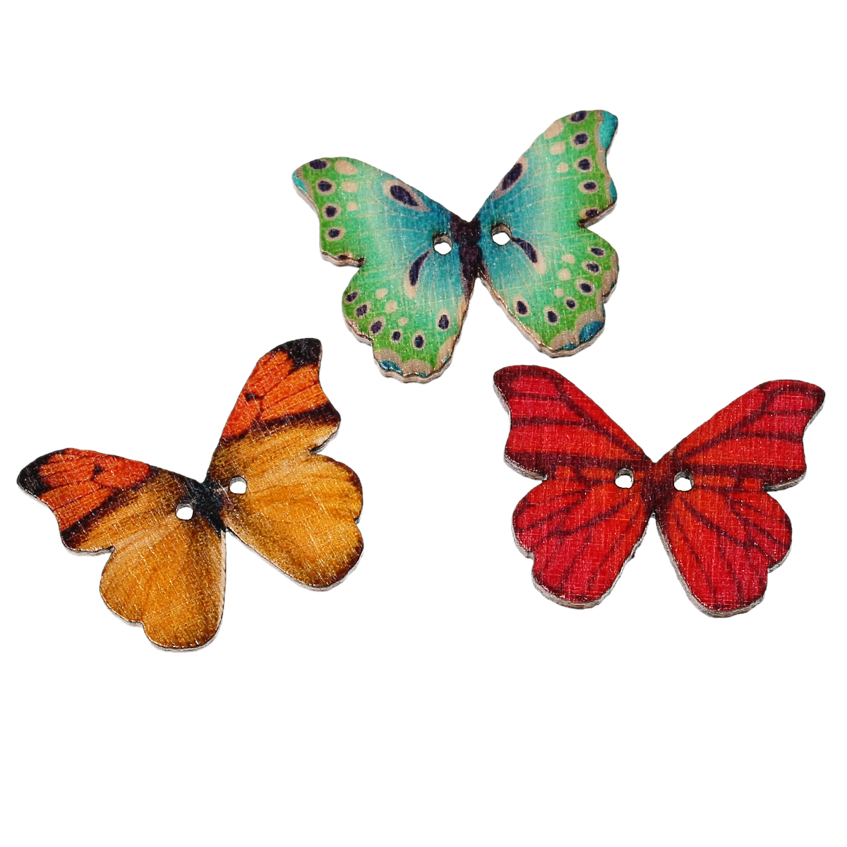 Picture of Natural Wood Sewing Buttons Scrapbooking 2 Holes Butterfly At Random Mixed 28mm(1 1/8") x 21mm( 7/8"), 50 PCs