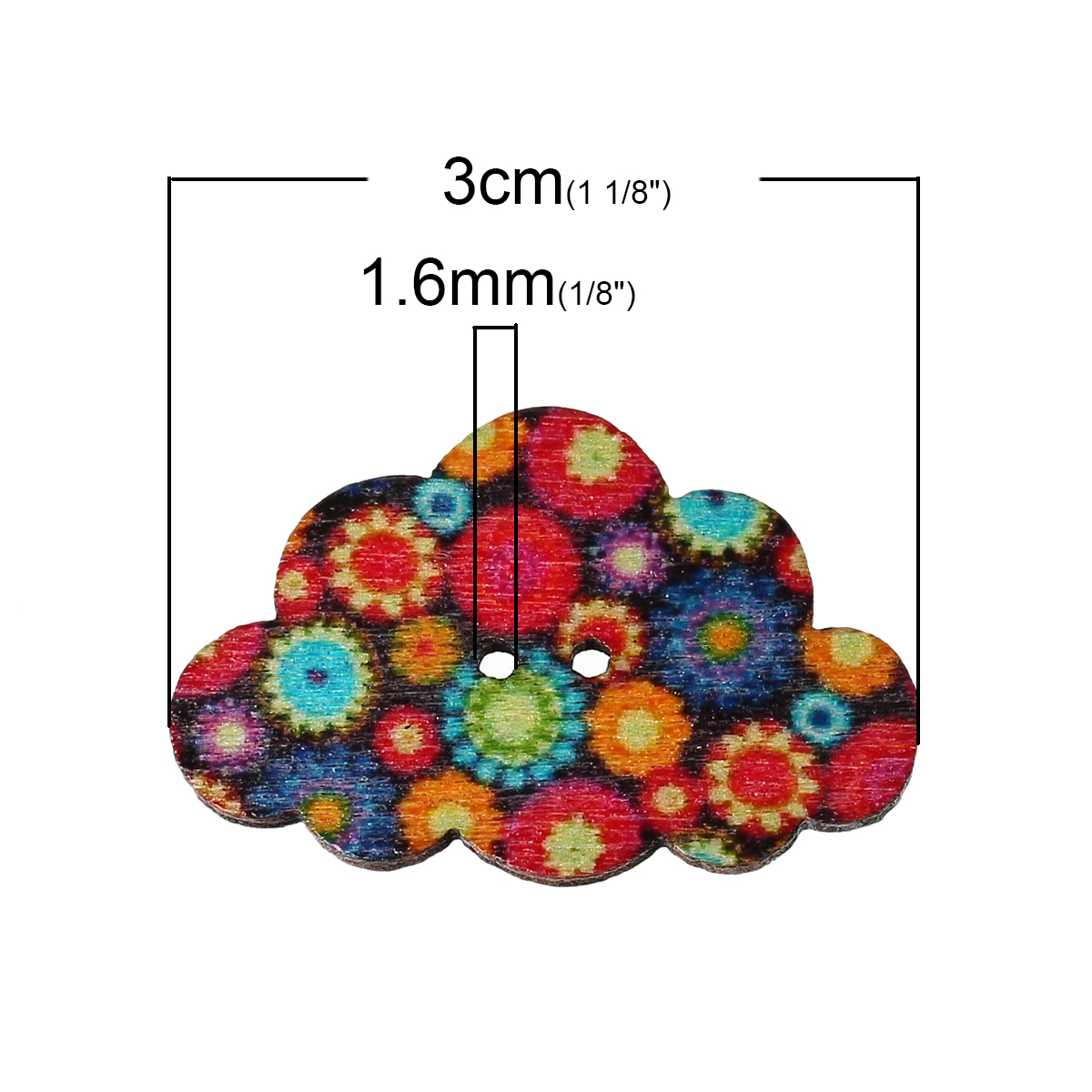 Picture of Natural Wood Sewing Buttons Scrapbooking 2 Holes Cloud At Random Mixed 30mm(1 1/8") x 19mm( 6/8"), 50 PCs