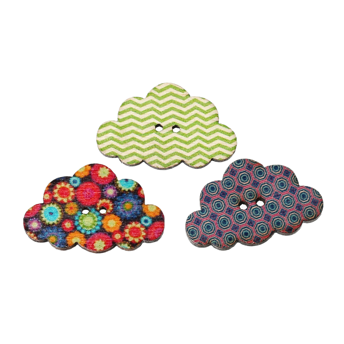 Picture of Natural Wood Sewing Buttons Scrapbooking 2 Holes Cloud At Random Mixed 30mm(1 1/8") x 19mm( 6/8"), 50 PCs