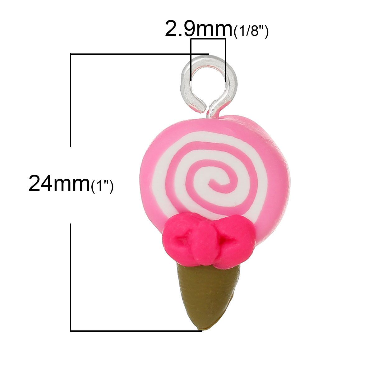 Picture of Polymer Clay 3D Charms Spiral Lollipop Pink 24mm x13mm(1" x 4/8"), 10 PCs
