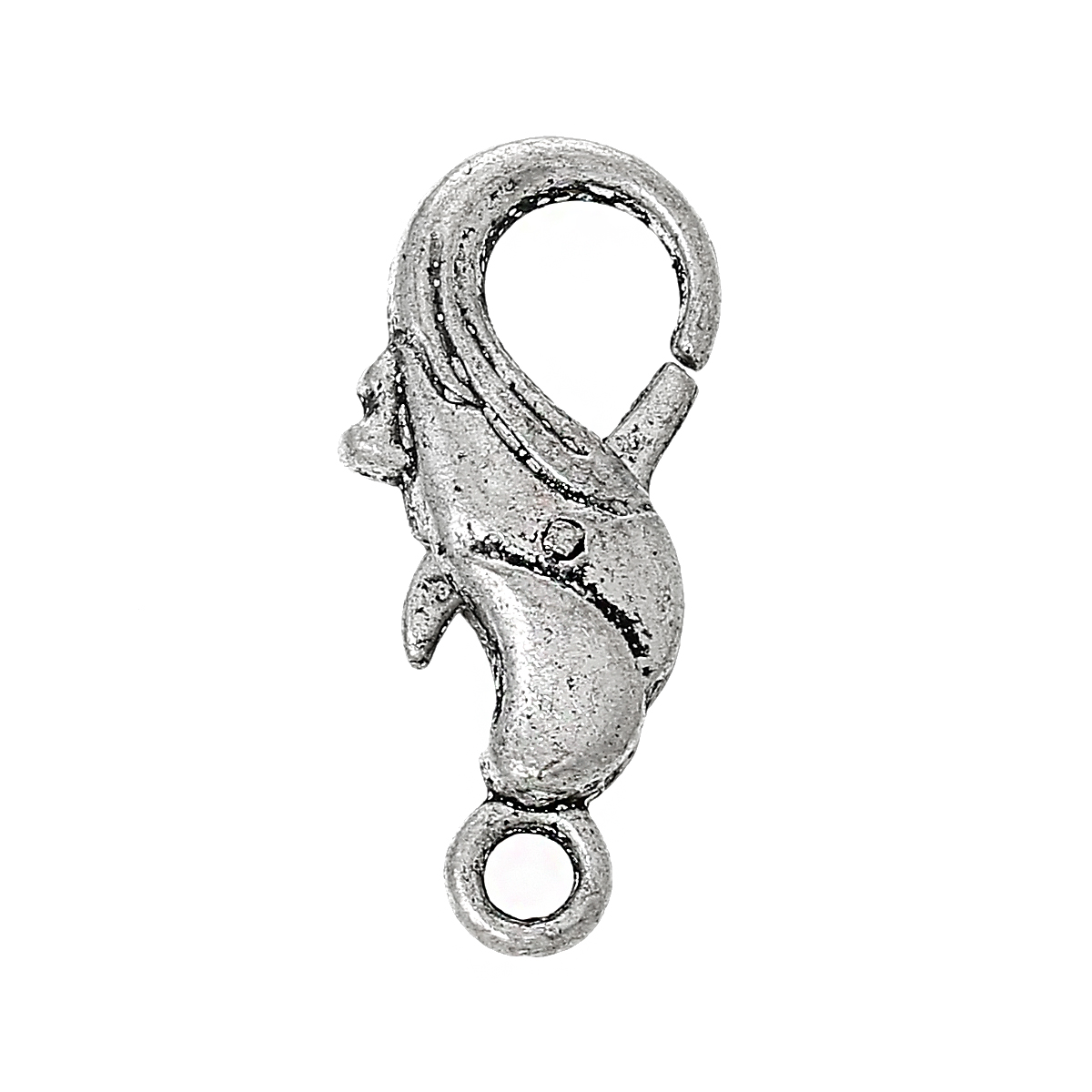 Picture of 2 PCs Zinc Based Alloy Lobster Clasp Findings Whale Animal Antique Silver Color 24mm x 11mm
