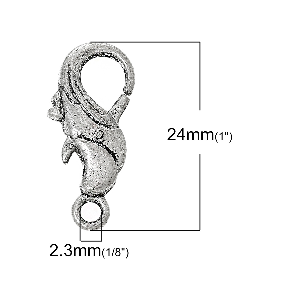 Picture of 2 PCs Zinc Based Alloy Lobster Clasp Findings Whale Animal Antique Silver Color 24mm x 11mm