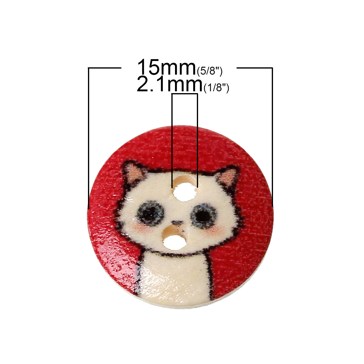 Picture of Natural Wood Sewing Buttons Scrapbooking Round At Random Mixed 2 Holes Cat Pattern 15mm( 5/8") Dia, 100 PCs