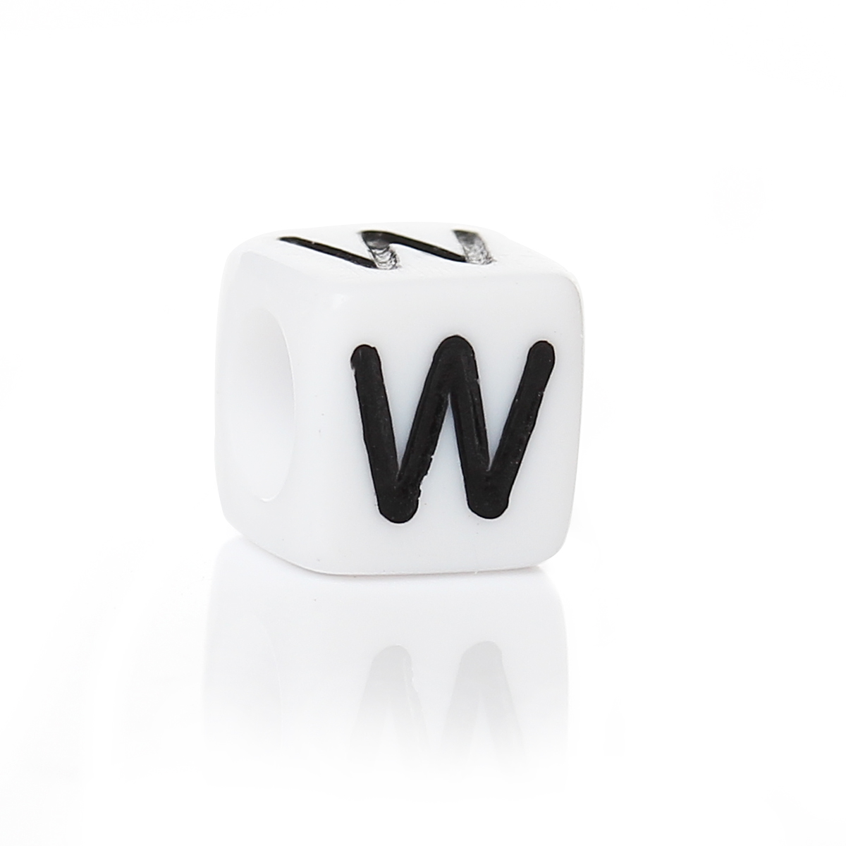 Picture of Acrylic Spacer Beads Cube White Alphabet/ Letter "W" About 6mm( 2/8") x 6mm( 2/8"), Hole: Approx 3.6mm, 500 PCs