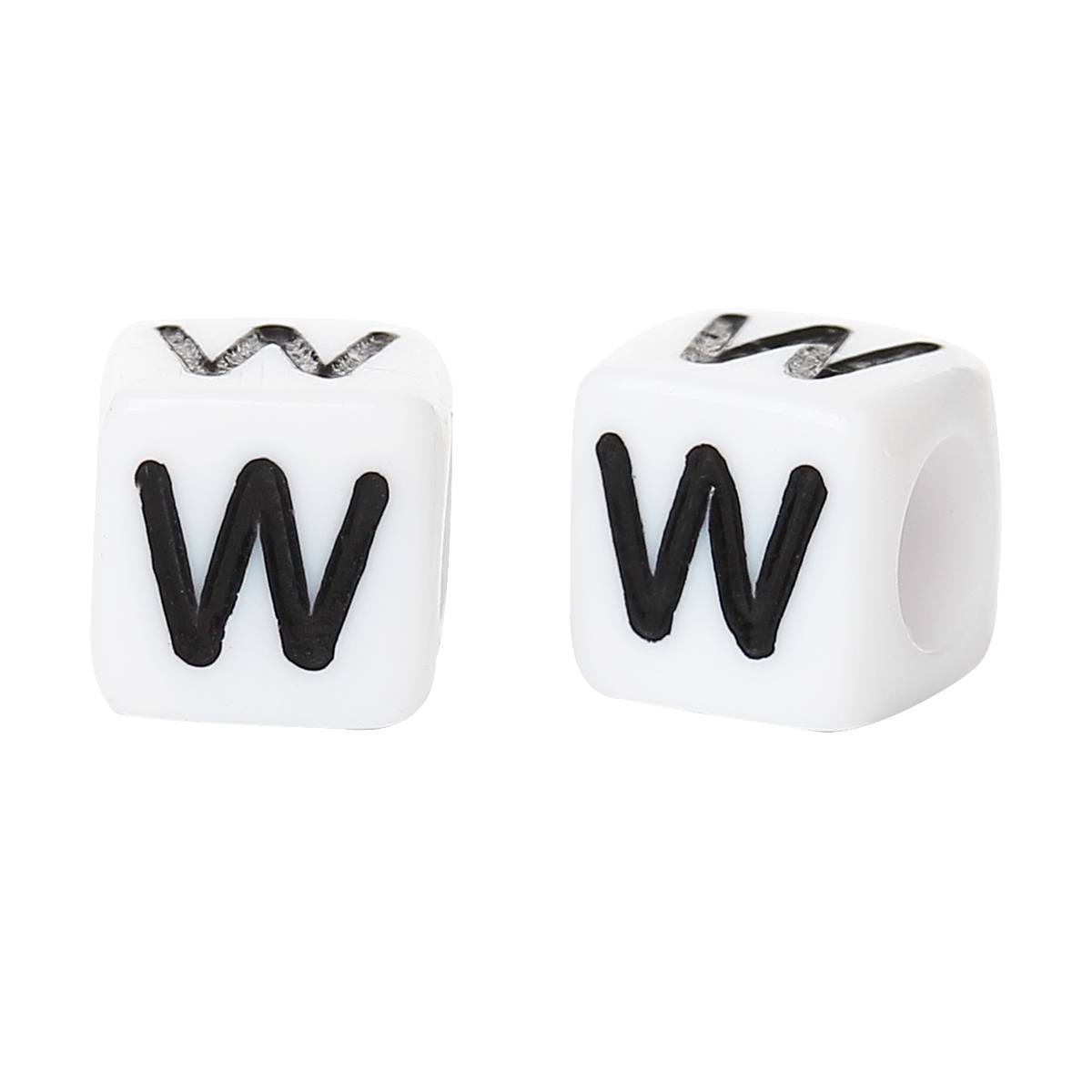 Picture of Acrylic Spacer Beads Cube White Alphabet/ Letter "W" About 6mm( 2/8") x 6mm( 2/8"), Hole: Approx 3.6mm, 500 PCs
