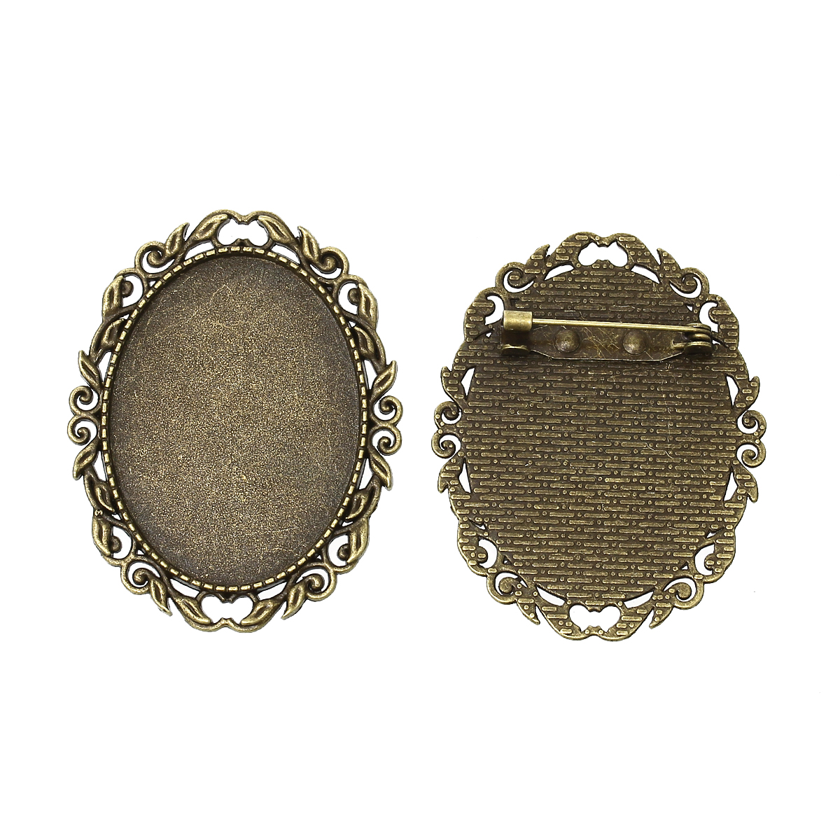Picture of Zinc Based Alloy Pin Brooches Findings Oval Antique Bronze Cabochon Settings (Fits 4cm x 3cm) 5.1cm x 4cm(2" x1 5/8"), 5 PCs
