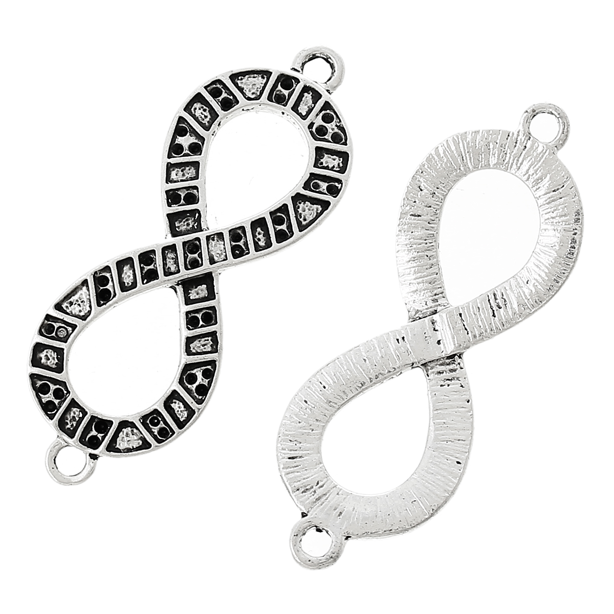 Picture of 2 PCs Zinc Based Alloy Connectors Charms Pendants Antique Silver Color Infinity Symbol Hollow (Can Hold ss4 Pointed Back Rhinestone) 45mm x 16mm