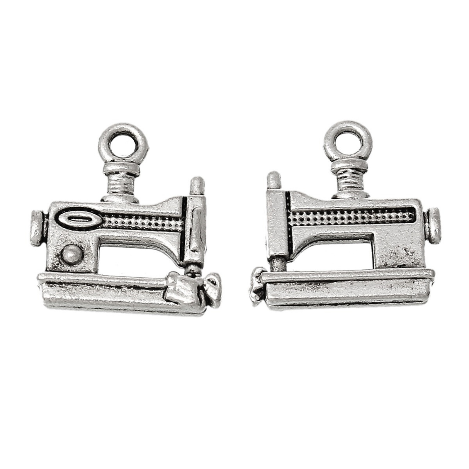 Picture of Zinc Metal Alloy Charm Pendants Sewing Machine Antique Silver Color 15mm( 5/8") x 15mm( 5/8"), 10 PCs