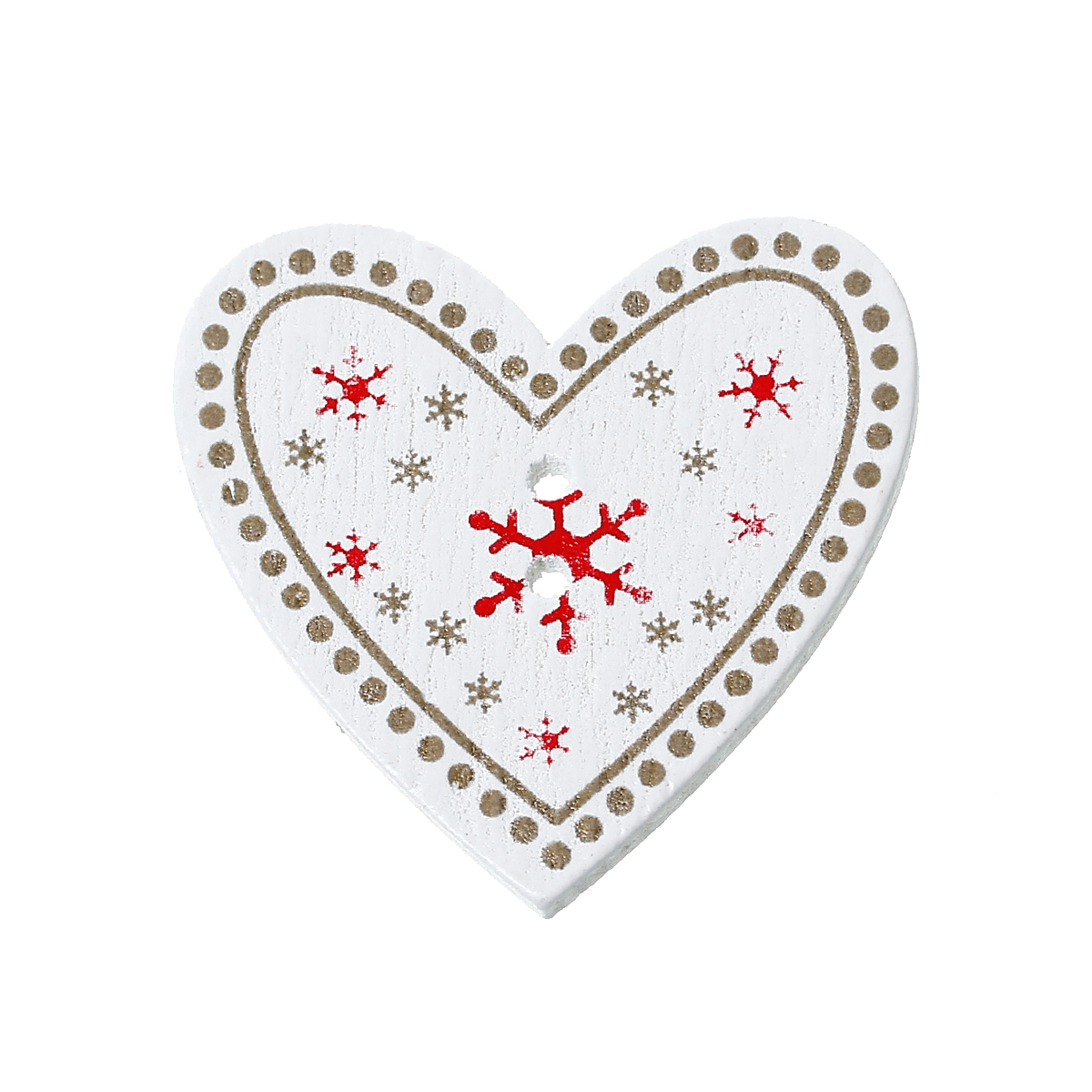 Picture of Natural Wood Sewing Buttons Scrapbooking 2 Holes Heart White Christmas Snowflake Pattern 3.5cm(1 3/8") x 3.3cm(1 2/8"), 50 PCs