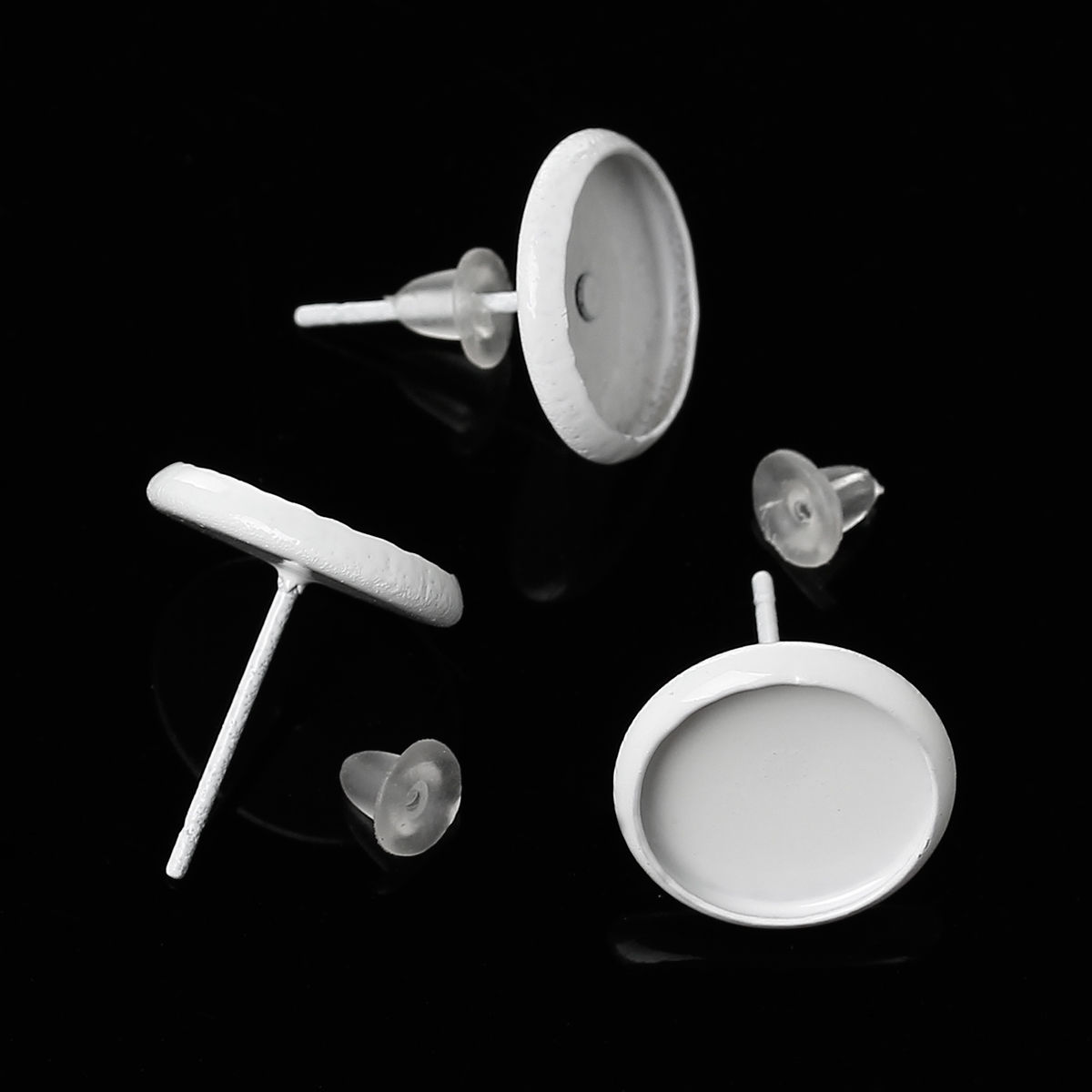 Imagen de Pendientes De Presión Base Camafeo Latón de Ronda Blanco (Apta 10mm Dia.) 14mm x 12mm, 50 Unidades