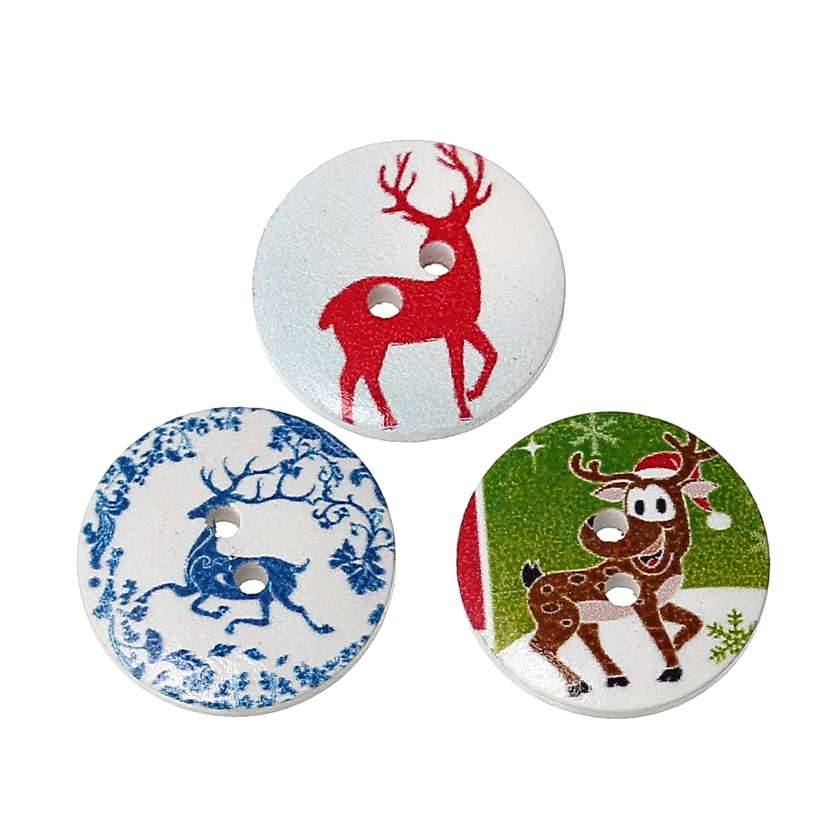 Image de Bouton de Couture en Bois Naturel 2 Trous Rond Couleur au Hasard Noël 20mm Dia, 100 PCs