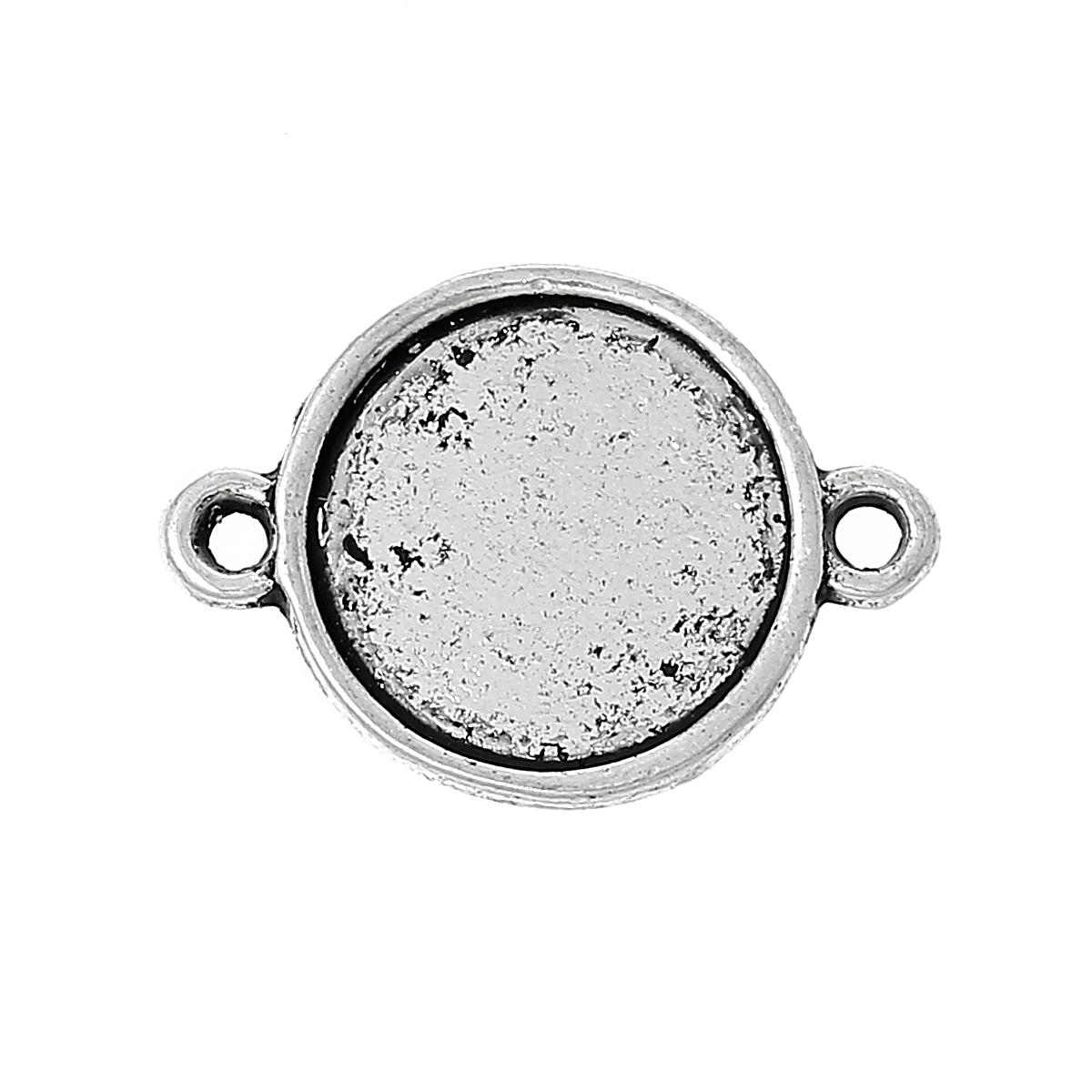 Picture of Zinc Based Alloy Cabochon Settings Connectors Round Antique Silver Color（Fits 12mm Dia) 20mm x 14mm( 6/8" x 4/8"), 100 PCs