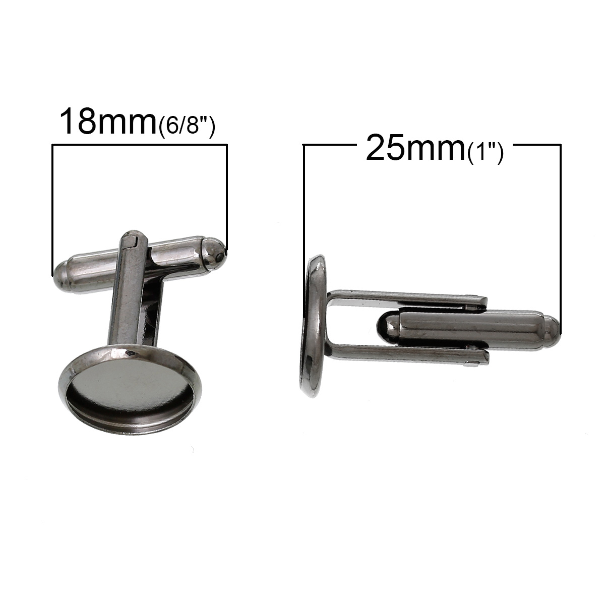 Bild von Messing Manschettenknöpfe Rund Metallgrau für 12mm Cabochon 25mm x 14mm 10 Stück