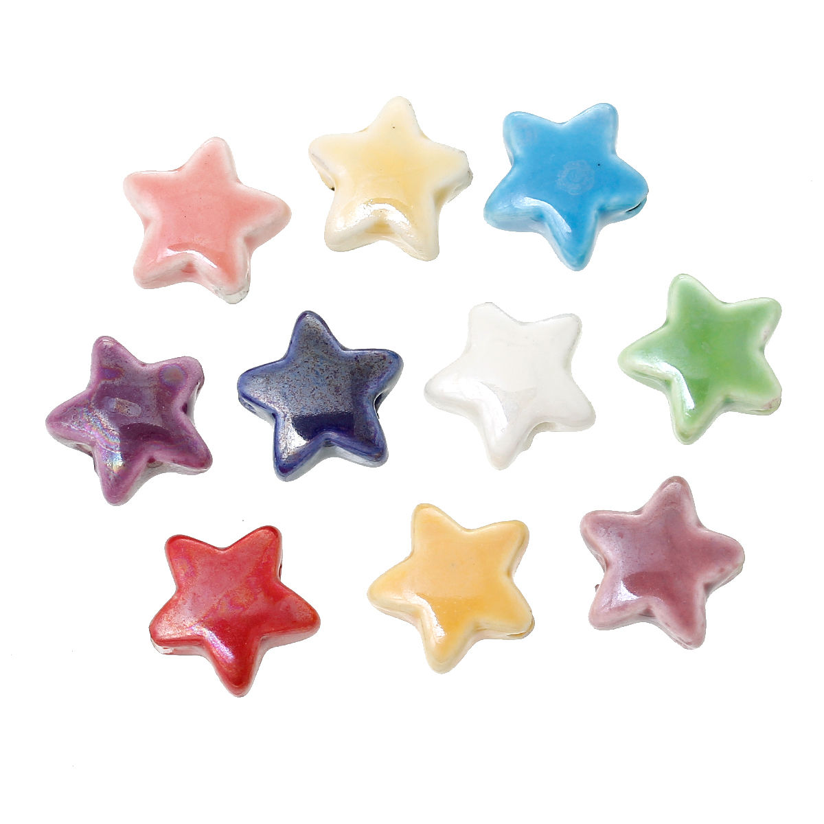 Picture of Ceramics Beads Pentagram Star At Random Mixed About 15mm x15mm, Hole: Approx 2.7mm, 10 PCs
