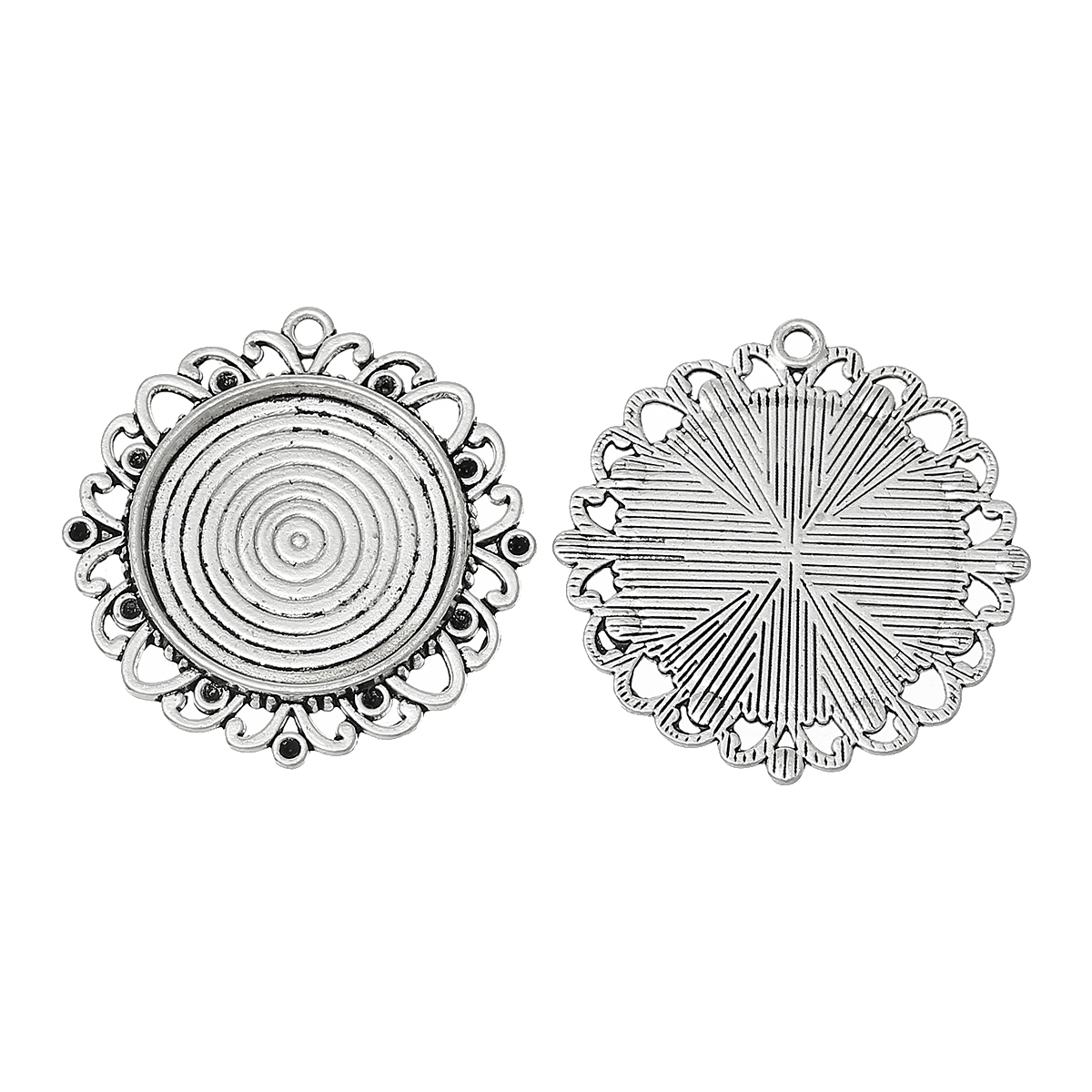 Picture of Zinc Based Alloy Cabochon Setting Pendants Round Antique Silver Color (Fits 25mm Dia, Can Hold ss6 Rhinestone) 4cm x3.9cm, 20 PCs