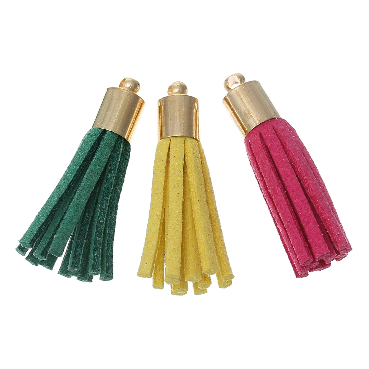 Image de Pendentif Franges Pompons Glands en Velvet Suédine Couleur au Hasard Or Rose 3.5cm x 0.7cm, 20 Pcs