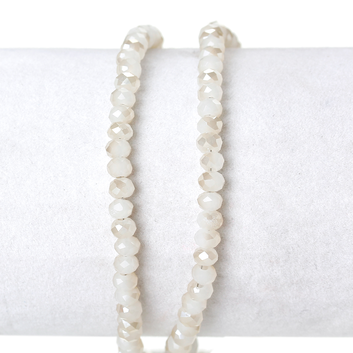 Picture of Crystal Glass Loose Beads Round Light Golden & White Faceted About 4mm Dia, Hole: Approx 1mm, 46.2cm long, 1 Strand (Approx 148 PCs/Strand)