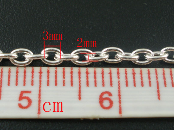 Picture of Alloy Link Cable Chain Findings Silver Plated 3x2mm(1/8"x1/8"), 10 M