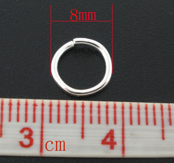 Picture of 400 PCs 8mm Dia., 1mm(18 gauge) Iron Based Alloy Open Jump Rings Findings For Jewelry Making Silver Plated Round