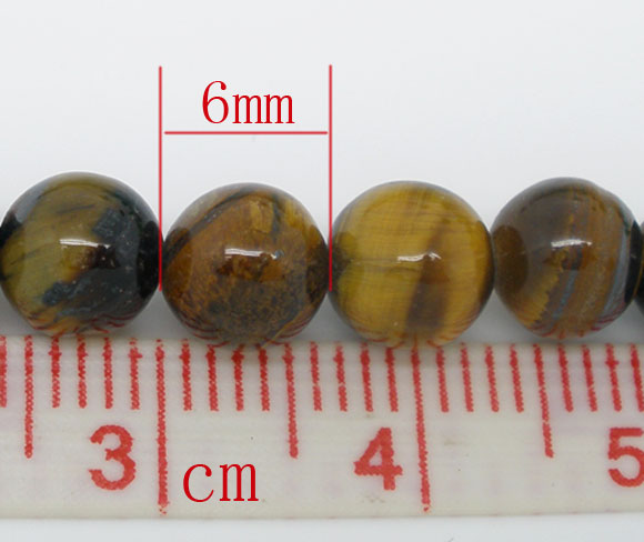 Picture of (Grade A) Tiger's Eyes (Natural) Loose Beads Round Dark Brown About 6mm( 2/8") Dia, Hole: Approx 1.1mm, 38cm(15") long, 1 Strand (Approx 64 PCs/Strand)