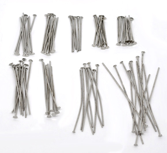Picture of Iron Based Alloy Head Pins Silver Tone 1.8cm-4.5cm long, 0.8mm 1 Set ( 900 PCs/Set)