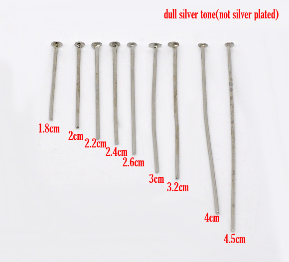 Picture of Iron Based Alloy Head Pins Silver Tone 1.8cm-4.5cm long, 0.8mm 1 Set ( 900 PCs/Set)