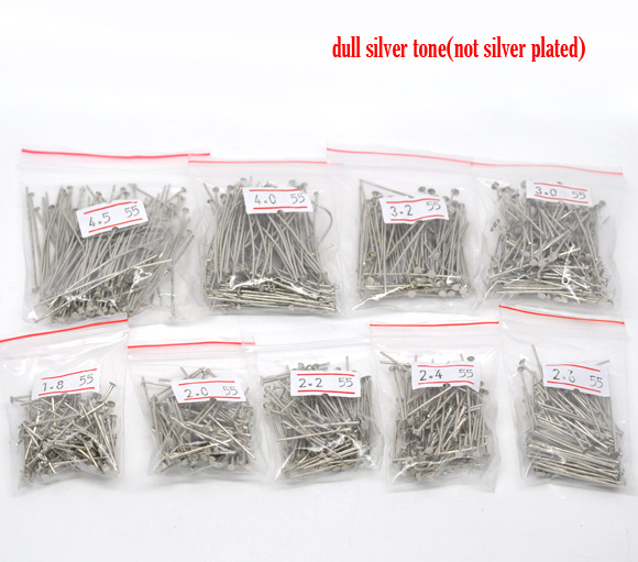 Picture of Iron Based Alloy Head Pins Silver Tone 1.8cm-4.5cm long, 0.8mm 1 Set ( 900 PCs/Set)