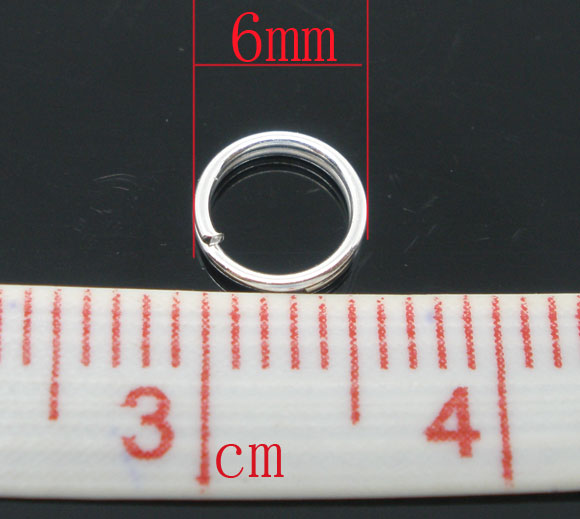 Picture of 800 PCs 6mm Dia., 0.6mm(23 gauge) Iron Based Alloy Double Split Jump Rings Findings For Jewelry Making Silver Plated Round