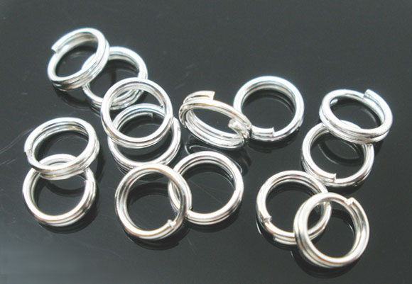 Picture of 800 PCs 6mm Dia., 0.6mm(23 gauge) Iron Based Alloy Double Split Jump Rings Findings For Jewelry Making Silver Plated Round