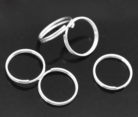 Picture of 300 PCs 12mm Dia., 0.7mm(21 gauge) Iron Based Alloy Double Split Jump Rings Findings For Jewelry Making Silver Plated Round