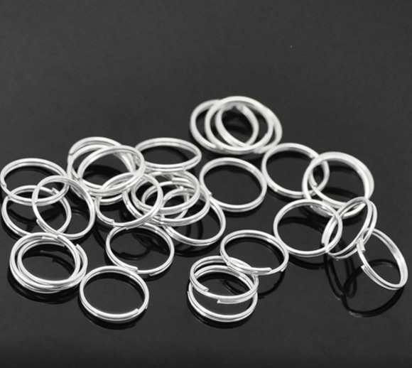 Picture of 300 PCs 12mm Dia., 0.7mm(21 gauge) Iron Based Alloy Double Split Jump Rings Findings For Jewelry Making Silver Plated Round