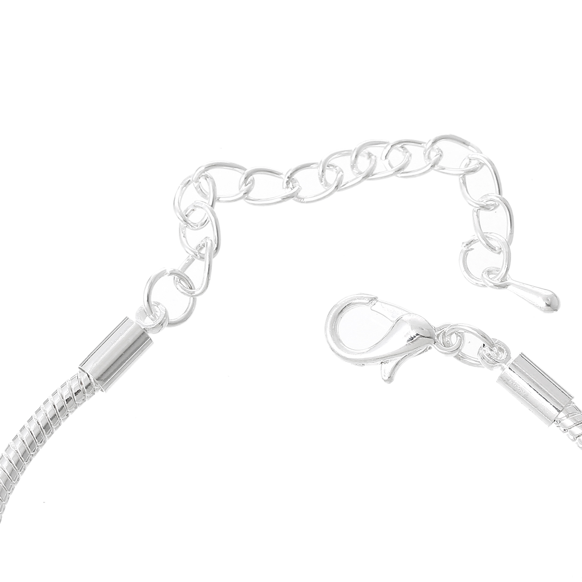 Picture of Copper European Style Snake Chain Charm Bracelets Silver Plated W/ Lobster Claw Clasp And Extender Chain 15cm long, 4 PCs