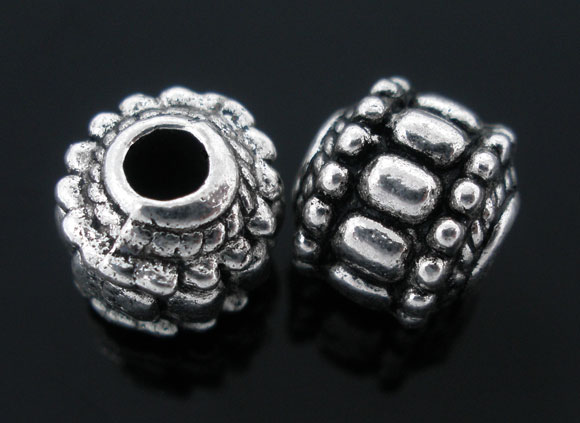 Bild von Zinklegierung Perlen Lampion Antiksilber Punkt Geschnitzt ca. 7mm D., Loch:ca. 2.6mm, 40 Stück