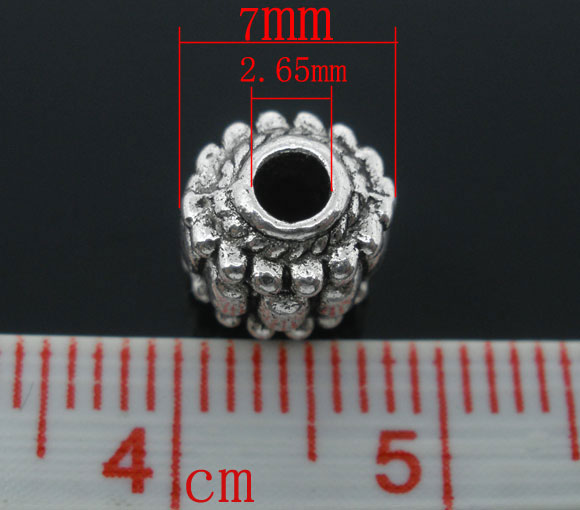 Bild von Zinklegierung Perlen Lampion Antiksilber Punkt Geschnitzt ca. 7mm D., Loch:ca. 2.6mm, 40 Stück