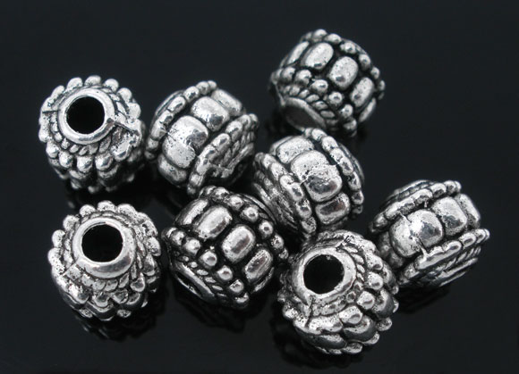 Bild von Zinklegierung Perlen Lampion Antiksilber Punkt Geschnitzt ca. 7mm D., Loch:ca. 2.6mm, 40 Stück