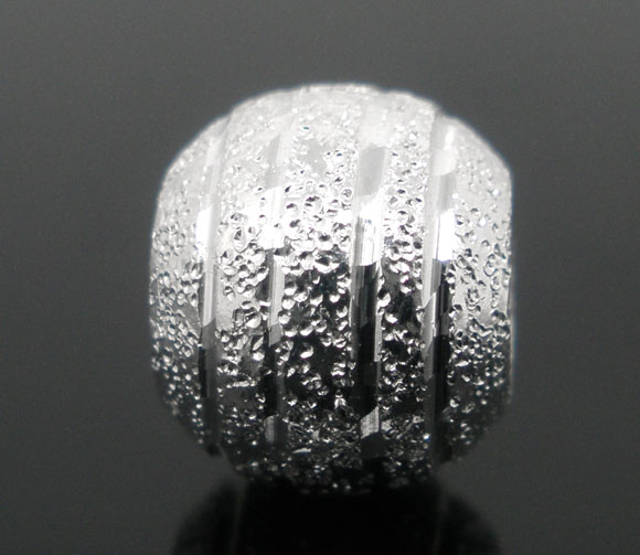 Picture of Brass Spacer Beads Round Silver Plated Carved Sparkledust About 8mm( 3/8") Dia, Hole: Approx 3.8mm, 80 PCs