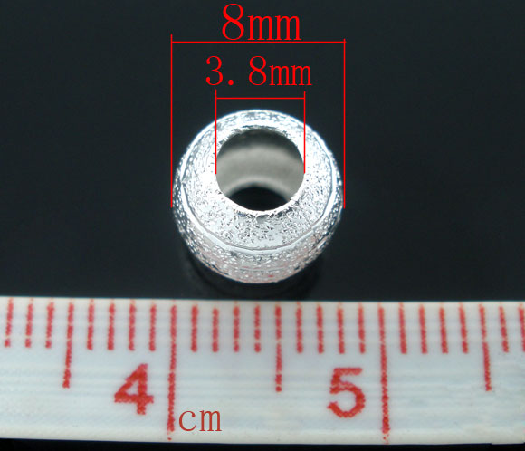 Picture of Brass Spacer Beads Round Silver Plated Carved Sparkledust About 8mm( 3/8") Dia, Hole: Approx 3.8mm, 80 PCs