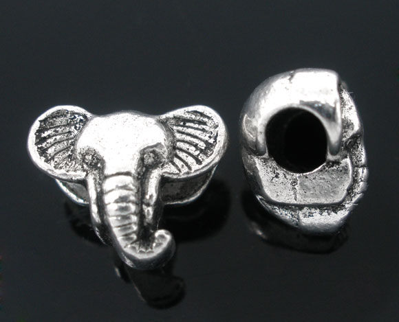Picture of Zinc Based Alloy Beads Elephant Antique Silver Color About 12mm x 10mm, Hole:Approx 3.2mm, 20 PCs