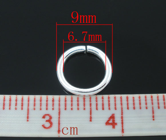 Picture of 300 PCs 9mm Dia., 1.2mm(17 gauge) Iron Based Alloy Open Jump Rings Findings For Jewelry Making Silver Plated Round
