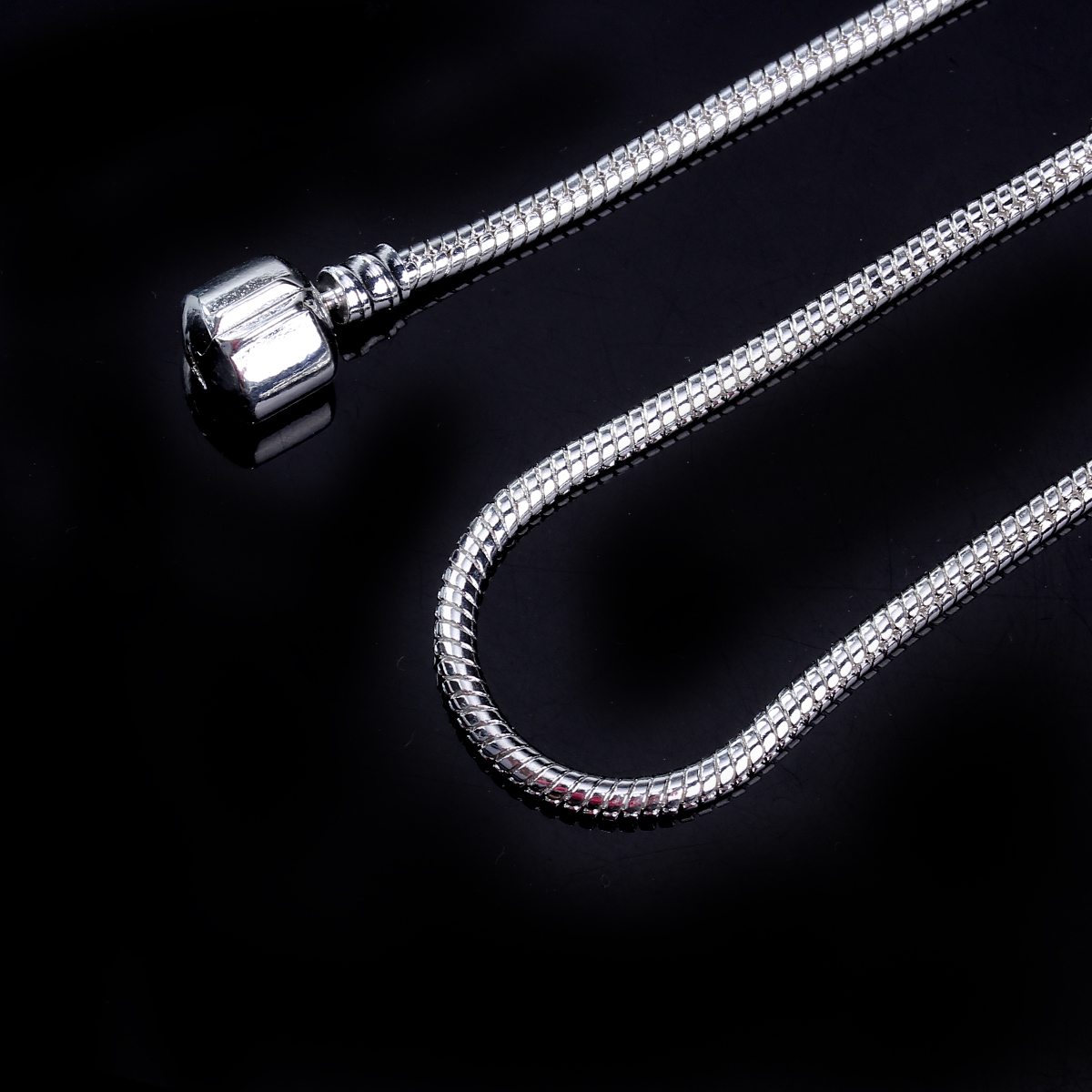Picture of Copper European Style Snake Chain Charm Necklace Silver Plated With Snap Clasp 50cm long, 2 PCs
