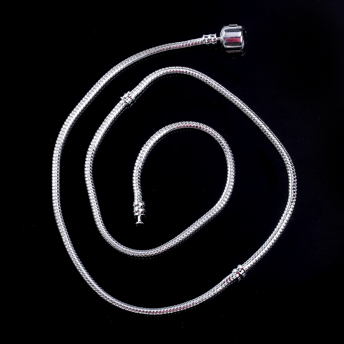 Picture of Copper European Style Snake Chain Charm Necklace Silver Plated With Snap Clasp 50cm long, 2 PCs
