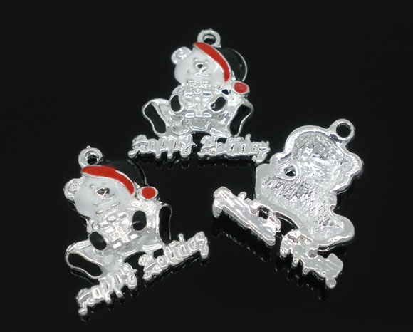 Imagen de Colgantes Cobre de Oso Argentado Rhinestone 20.0mm x 18.0mm, 10 Unidades 