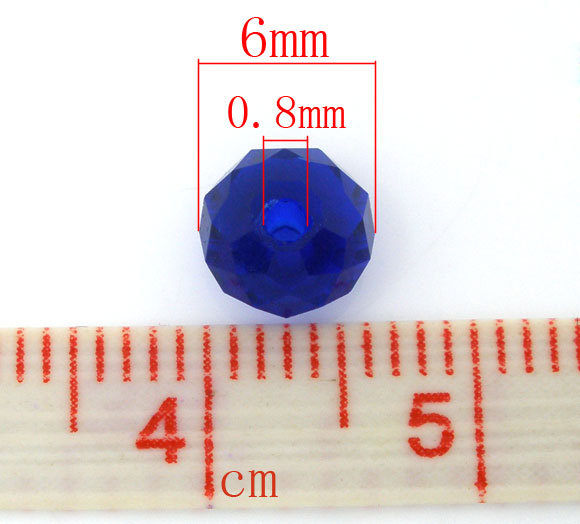 Picture of Crystal Glass Loose Beads Round Deep Blue Transparent Faceted About 6mm Dia, Hole: Approx 0.8mm, 100 PCs
