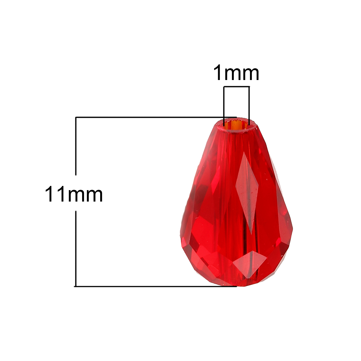 Picture of Crystal Glass Loose Beads Teardrop Red Transparent Faceted About 11mm x 8mm, Hole: Approx 1mm, 50 PCs
