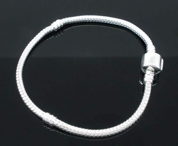 Picture of Copper European Style Charm Bracelets Silver Plated 23cm(9") long, 1 Piece
